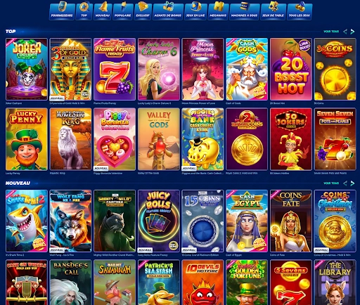 Collection de jeux de casino BassBet avec une sélection de jeux populaires et nouveaux titres.