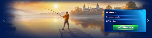 Joueur pêchant au lever du soleil avec une offre de niveau VIP sur le site BassBet.